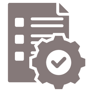 Document with gear and checkmark icon.