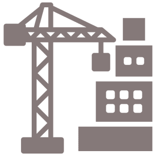 Construction crane with building blocks icon.