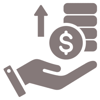 Hand holding money with upward arrow.