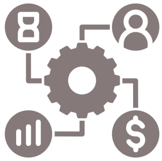 Gear connecting time, people, money, and growth.